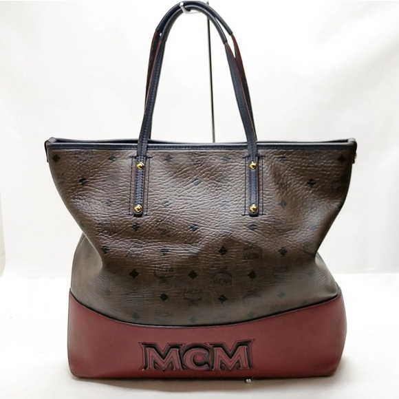 MCM Burgundy and Brown Leather Tote - Picture 1 of 9